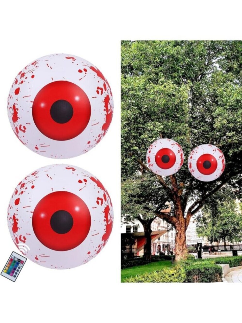2 Pack 16" Halloween Large Inflatable Eyeball Decorations Blow Up LED Eyeballs